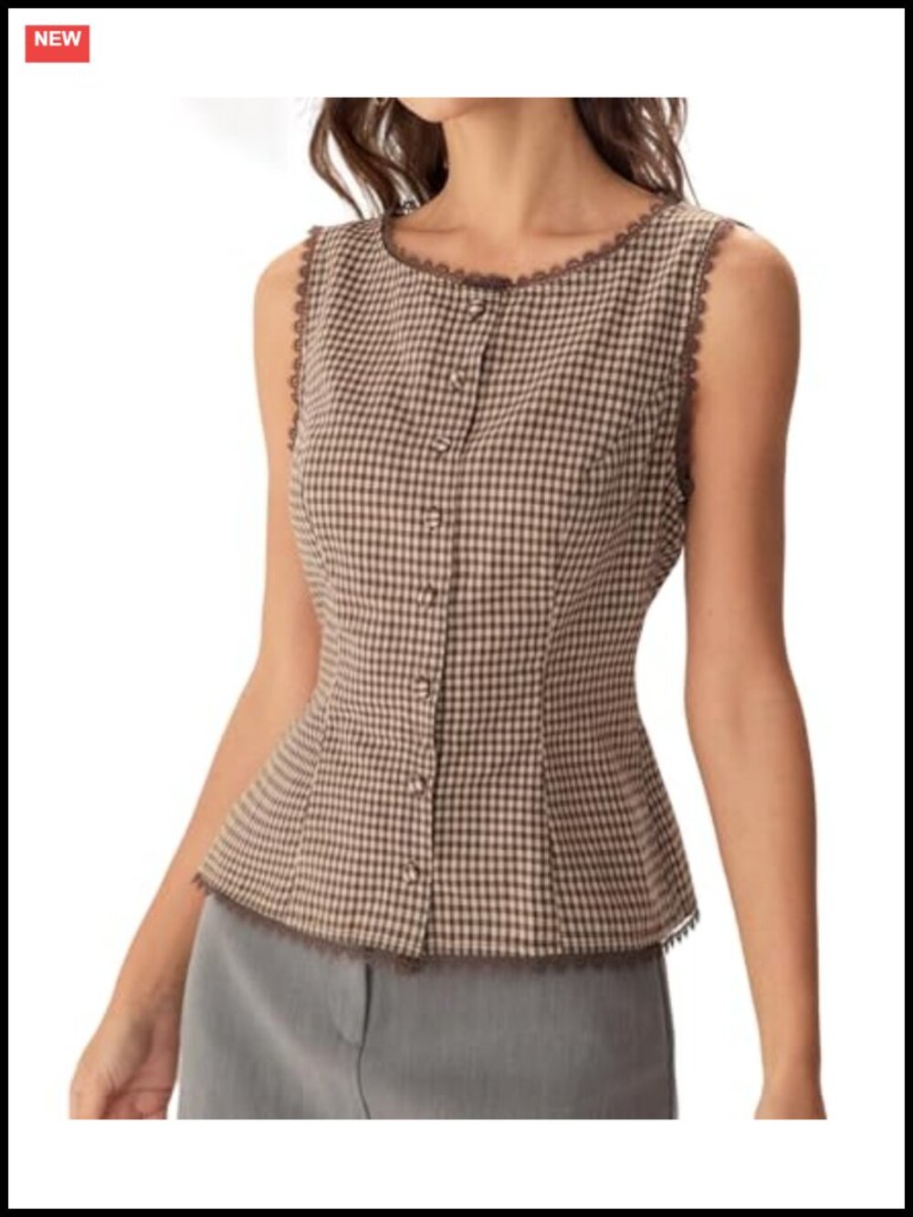 Womens Sleeveless Button Down Blouse Cotton Lace Trim Work Top